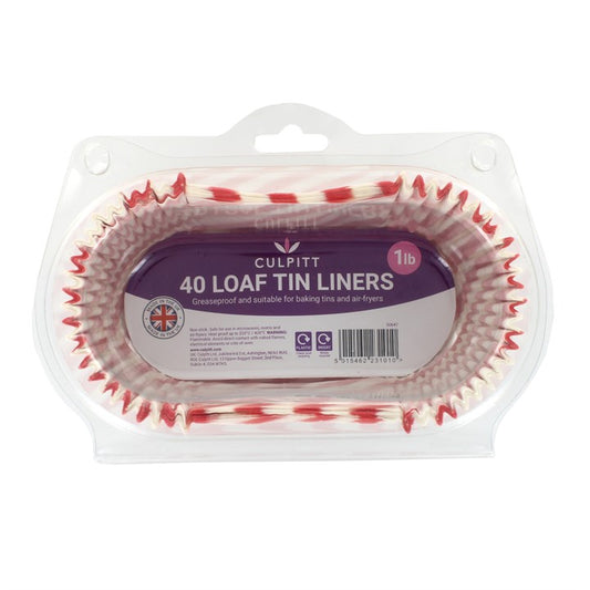 1lb RED STRIPE Loaf Cake Tin Airy Fryer Greaseproof Liners - 40Pk