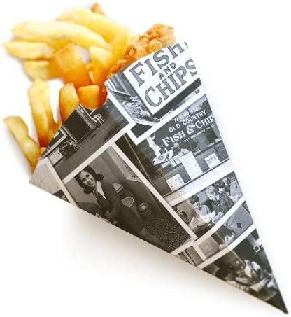 Newspaper Design Food Chip Cones/Holders - Recyclable & Disposable