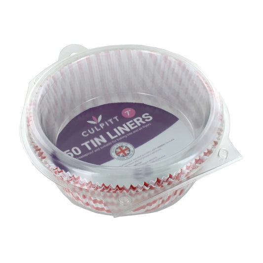7" Greaseproof Round Cake Tin Liners - Red Stripe 50Pk