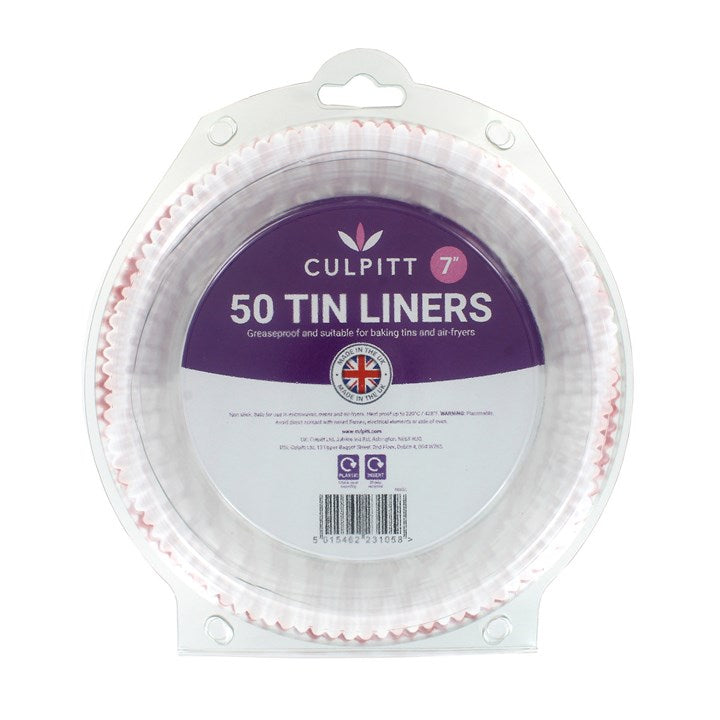 7" Greaseproof Round Cake Tin Liners - Red Stripe 50Pk