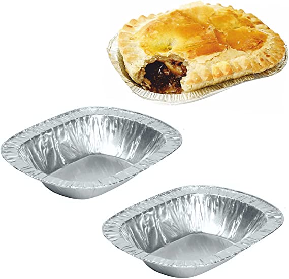 Individual Aluminium OBLONG Steak Pie Tin Foils - Approx 5.5x4x1 Inch